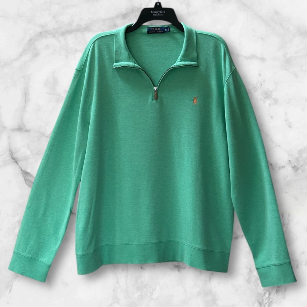 Polo Ralph Lauren 1/4 Zip Mint Green Mock Neck Pullover Sweater Pony Size XL - Picture 2 of 11